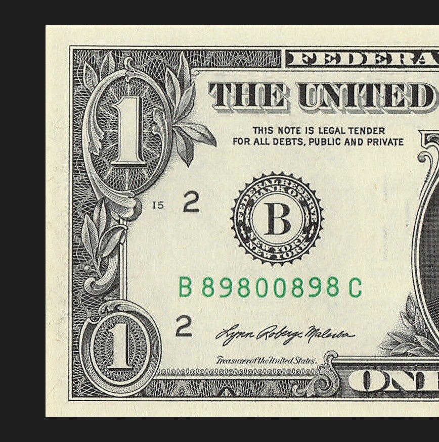 Radar Fancy Serial Number One Dollar Bill 2021 $1 BC Palindrome 0s 8s 9s Flipper