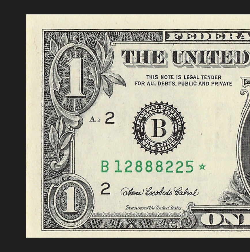Star Note One Dollar Bill 2003A $1 B* Block New York Run 5 320K Sheet