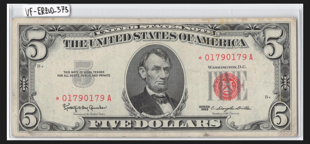 Repeater Star Note Fancy Serial Number Five Dollar Red Seal 1963 *A 0s 1s 7s 9s
