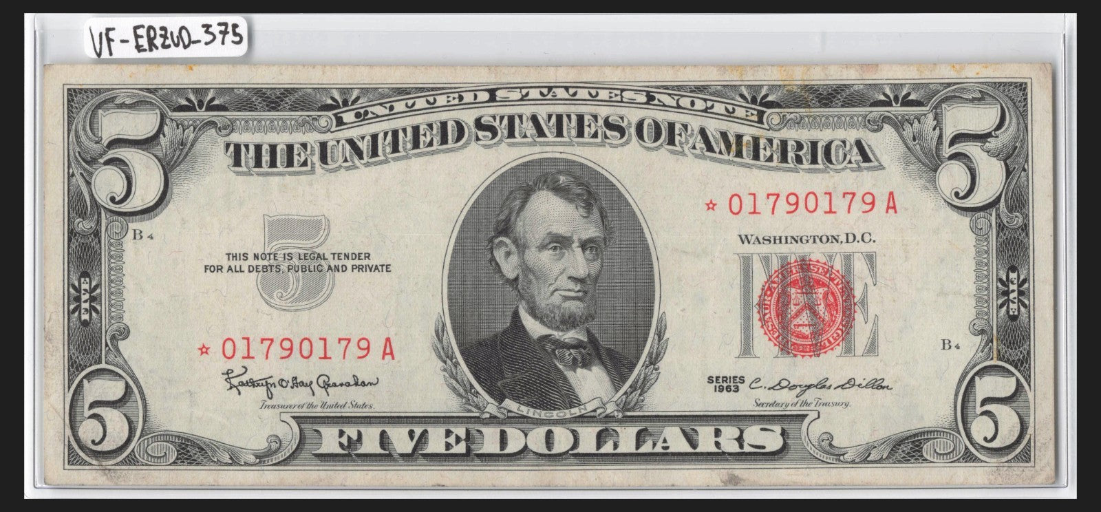 Repeater Star Note Fancy Serial Number Five Dollar Red Seal 1963 *A 0s 1s 7s 9s