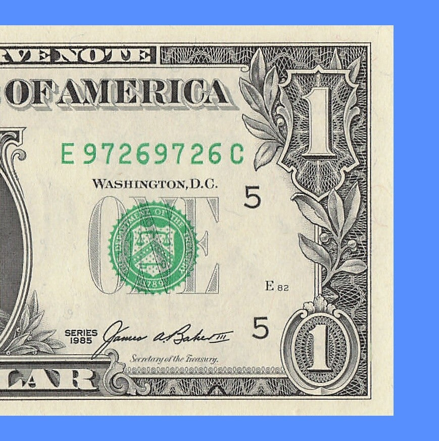 Repeater Fancy Serial Number One Dollar Bill 1985 2s 6s 7s 9s EC Block