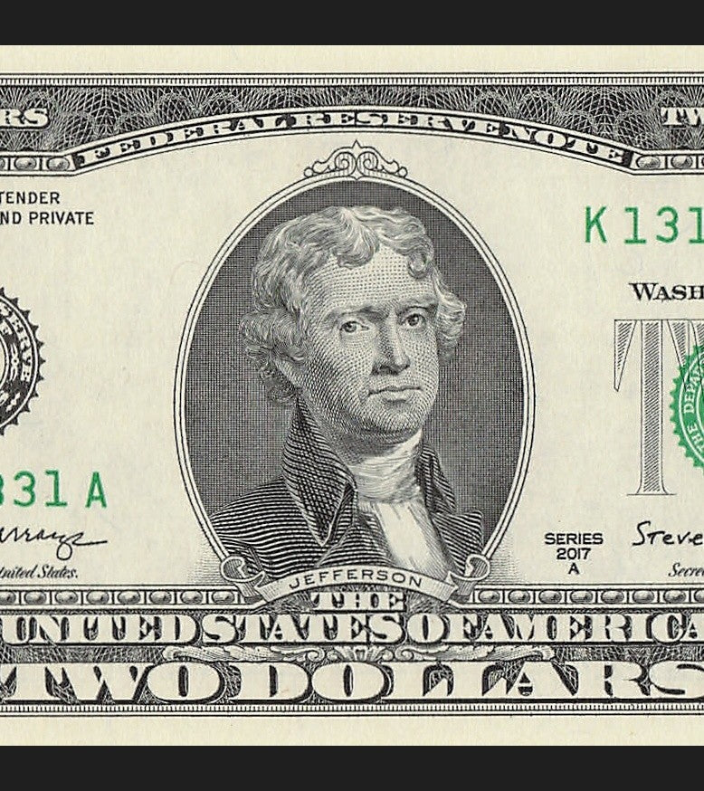 Binary Two Dollar Bill Fancy Serial Number 2017A $2 Dallas Binary 3s 1s