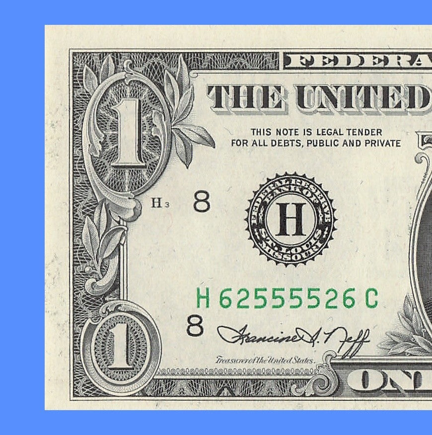 Radar Fancy Serial Number One Dollar Bill 1974 St Louis Trinary 2s 5s 6s HC