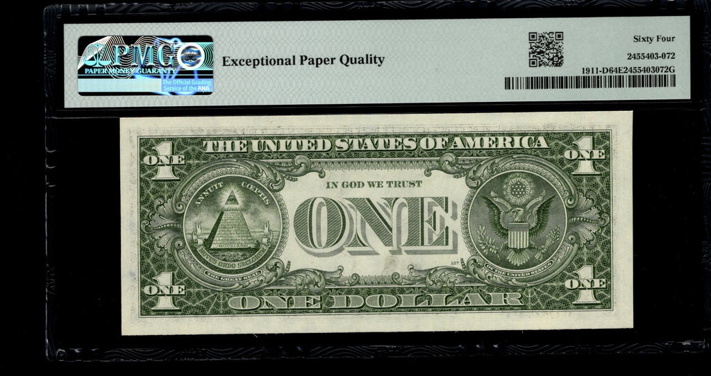 Low Serial Number 72 Fancy Serial Number One Dollar Bill PMG D00000072B