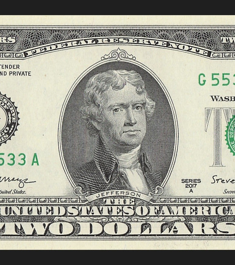Binary Two Dollar Bill Fancy Serial Number 2017A $2 Binary 3s 5s