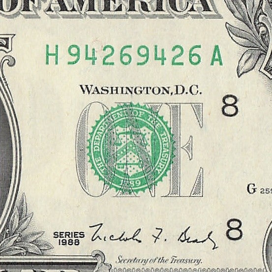 Repeater Fancy Serial Number One Dollar Bill 9s 4s 2s 6s 1988 HA Block