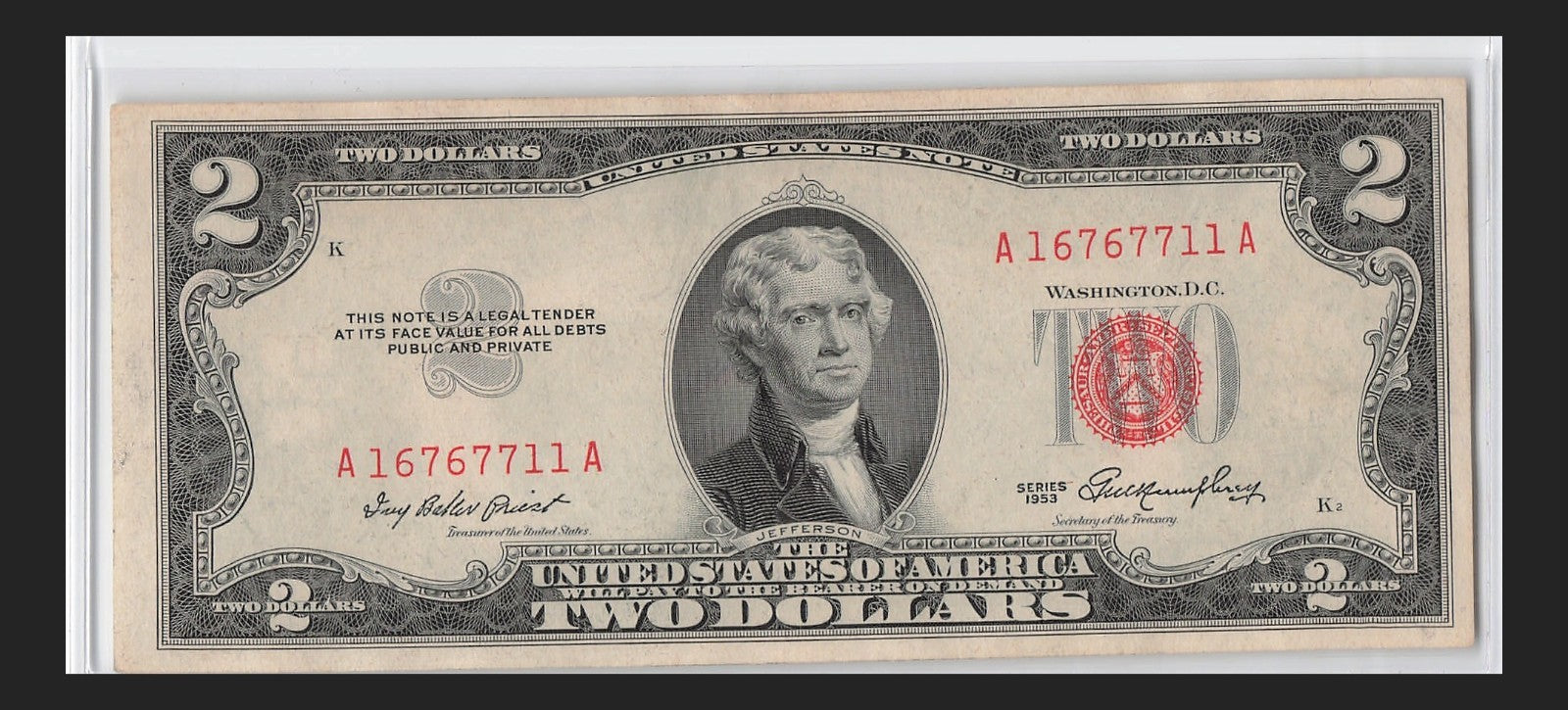Trinary Fancy Serial Number Two Dollar Red Seal 1953 1s 6s 7s