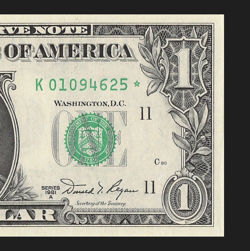 Star Note One Dollar Bill 1981A $1 K* Block Dallas Run 1 640K Productions UNC