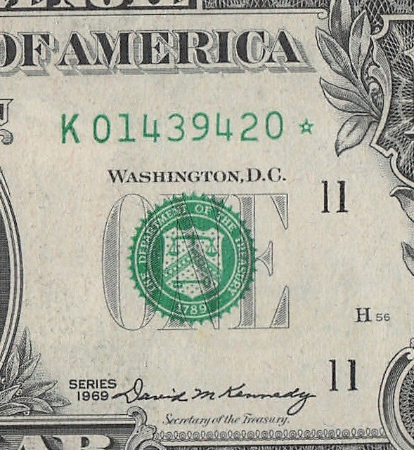 Star Note One Dollar Bill 1969 $1 K* Block Dallas Run 3 UNC