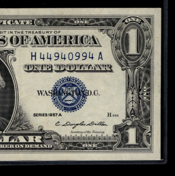 Trinary Silver Certificate One Dollar Bill 0s 4s 9s 1957A UNC