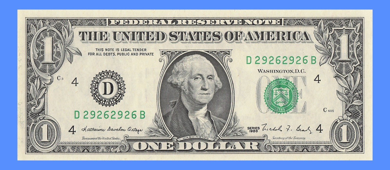 Repeater Fancy Serial Number One Dollar Bill 2s 6s 9s 1988 DB Block Trinary