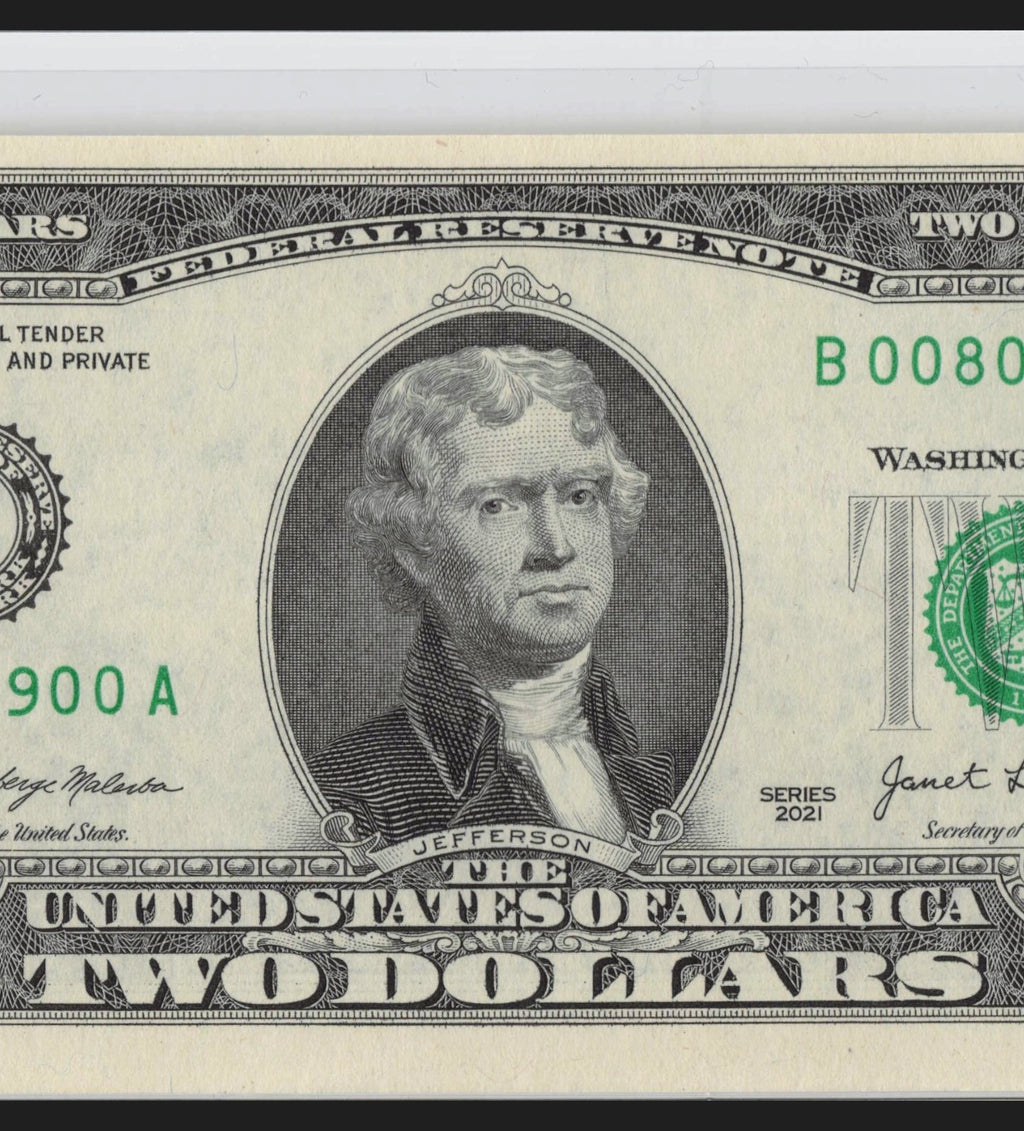 NEW 2021 $2 Flipper Fancy Serial Number Two Dollar Bill 0s 9s 8s Six of a kind