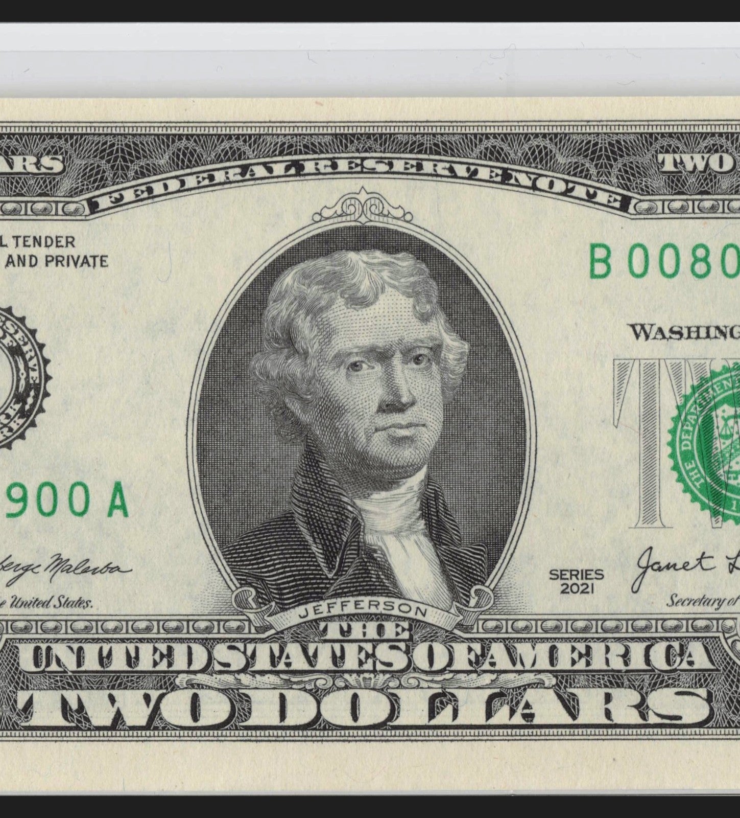 NEW 2021 $2 Flipper Fancy Serial Number Two Dollar Bill 0s 9s 8s Six of a kind