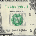 Binary Fancy Serial Number One Dollar Bill 2021 $1 Six of a Kind 4s 9s
