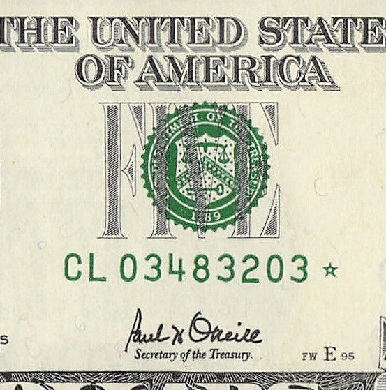 Star Note Five Dollar Bill 2001 $5 CL* San Francisco Run 2 UNC 1.92 Million