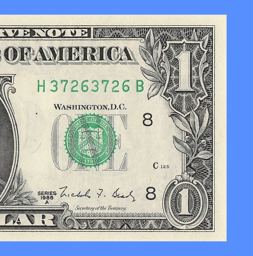 Repeater Fancy Serial Number One Dollar Bill 2s 3s 6s 7s 1988A HB Block
