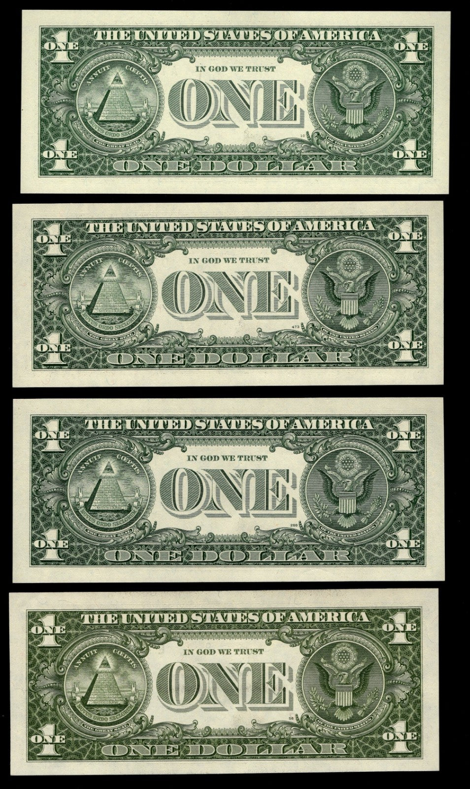 Repeater Serial Number Set One Dollar Bills 2009 $1 AA Block 4 Note UNC