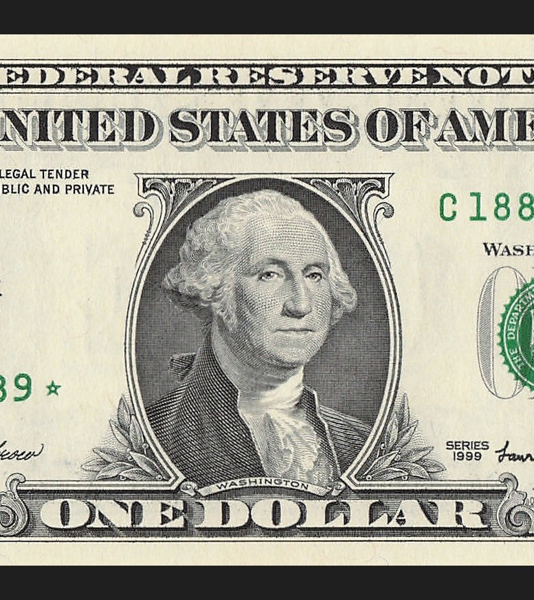 Century Star Note One Dollar Bill 1999 $1 C* Block Philadelphia Date 1889 1989