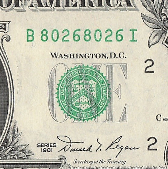 Repeater Fancy Serial Number One Dollar Bill 1981 0s 2s 6s 8s BI