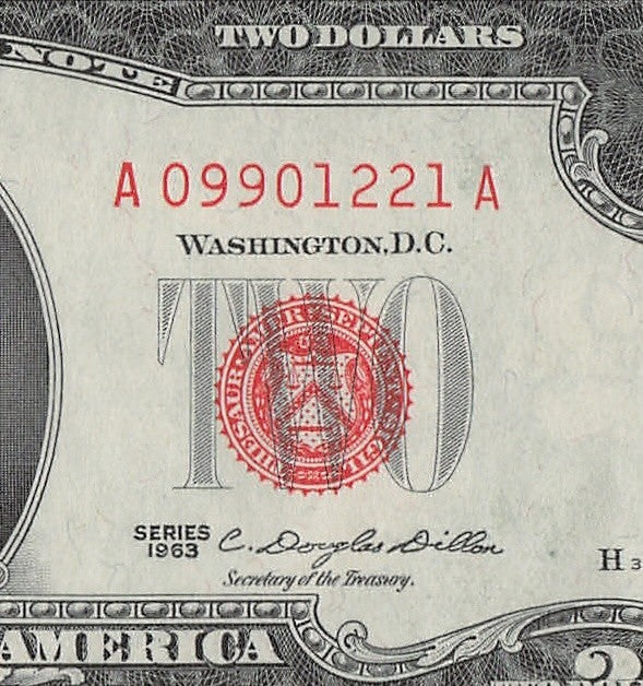 Double Radar Fancy Serial Number Two Dollar Red Seal 1963 0s 1s 2s 9s