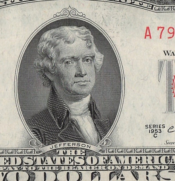 Four in a Row 1s Fancy Serial Number Two Dollar Red Seal 1953C $2 POS 3