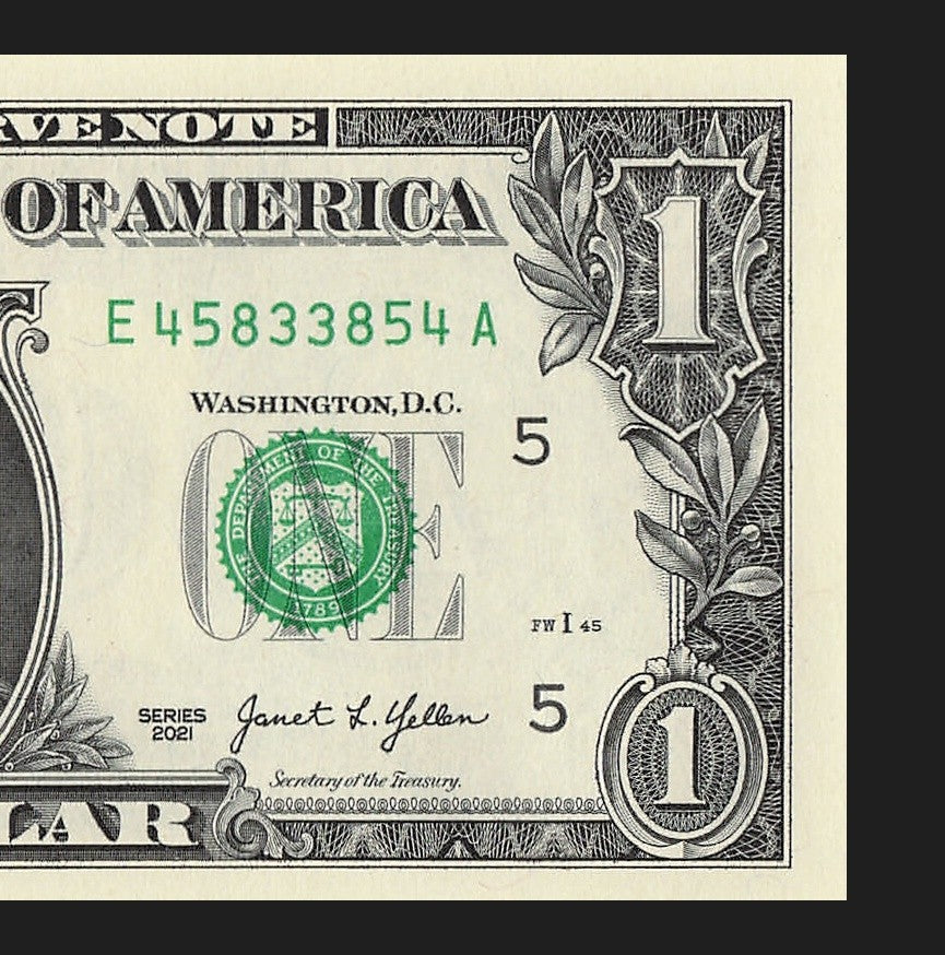 Radar Fancy Serial Number One Dollar Bill 2021 $1 EA Palindrome 3s 4s 5s 8s