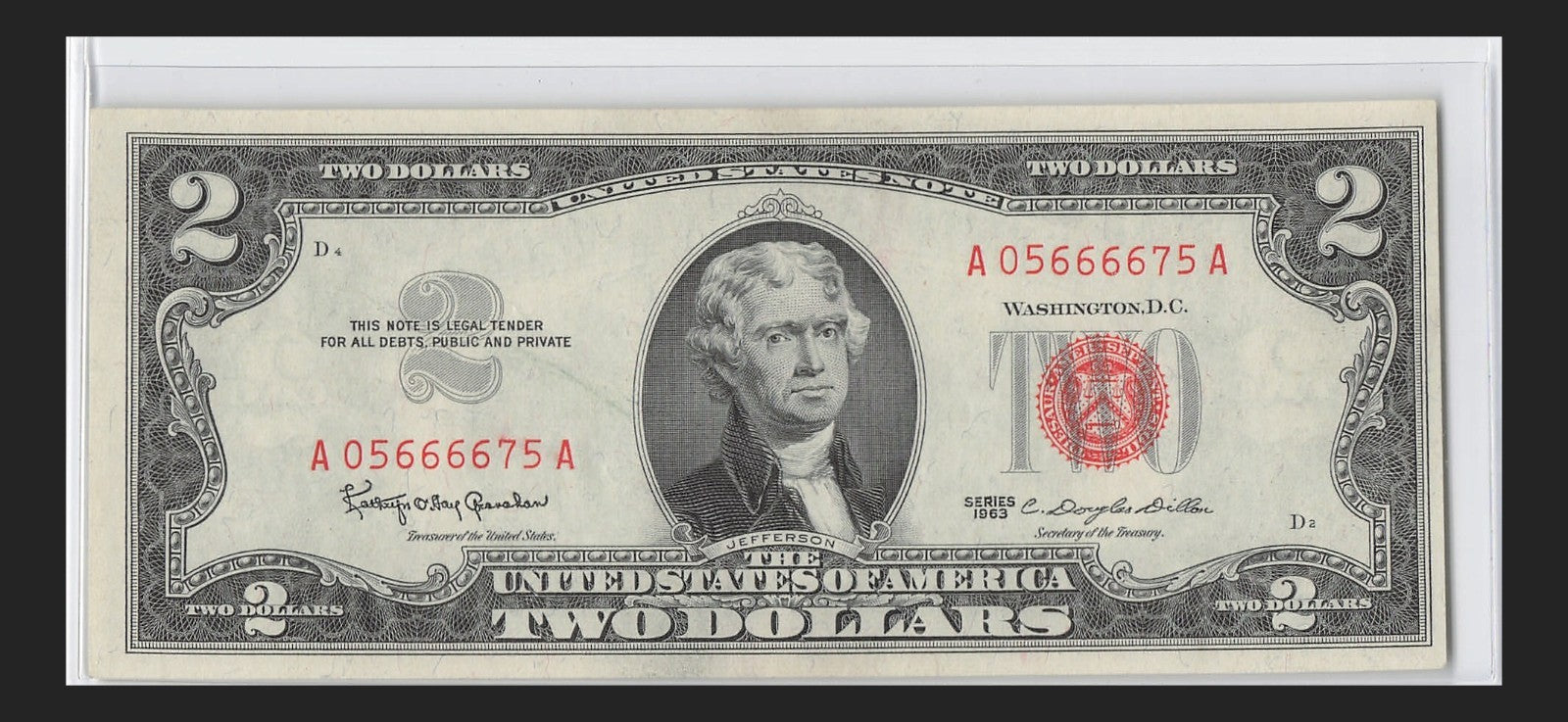 Four in a Row 6s Fancy Serial Number Two Dollar Red Seal 1953A $2 POS 3