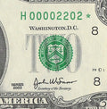 Binary Low Serial Number Star Note Two Dollar Bill H00002202* 2s 0s St Louis