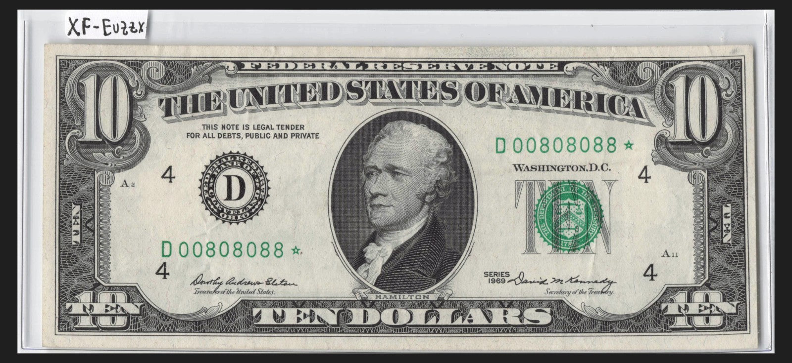 Binary Flipper 0s 8s Fancy Serial Number Star Note Ten Dollar Bill 1969 D* Block