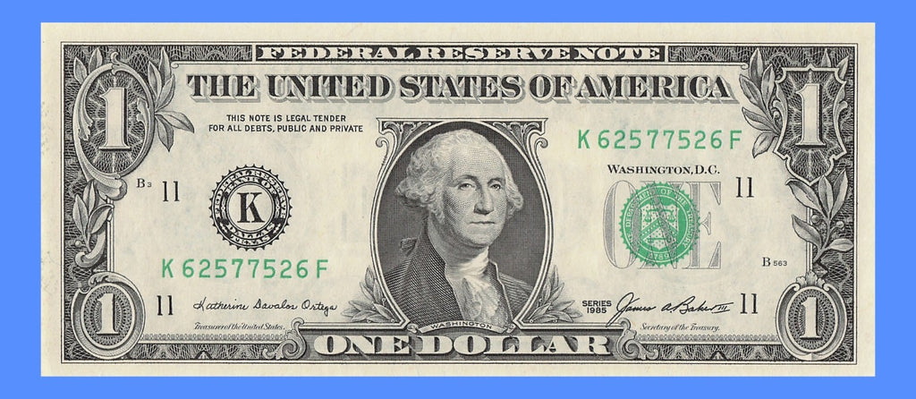 Radar Fancy Serial Number One Dollar Bill 1985 2s 5s 6s 7s KF Block
