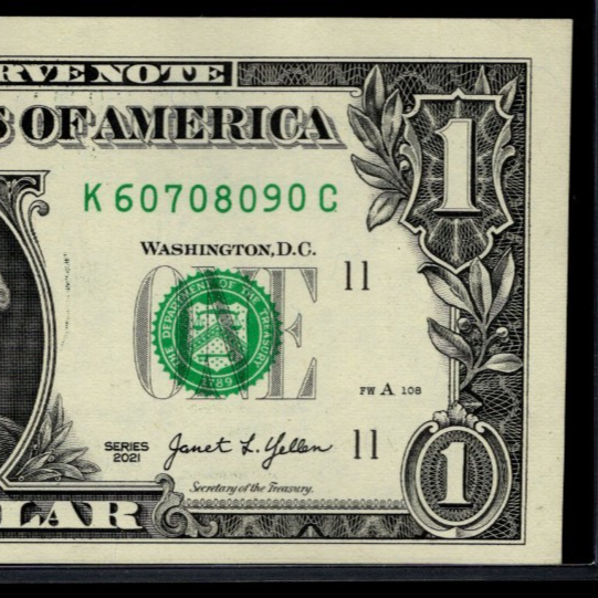 Counting Ladder Fancy Serial Number One Dollar Bill 60 70 80 90 KC Block $1 2021