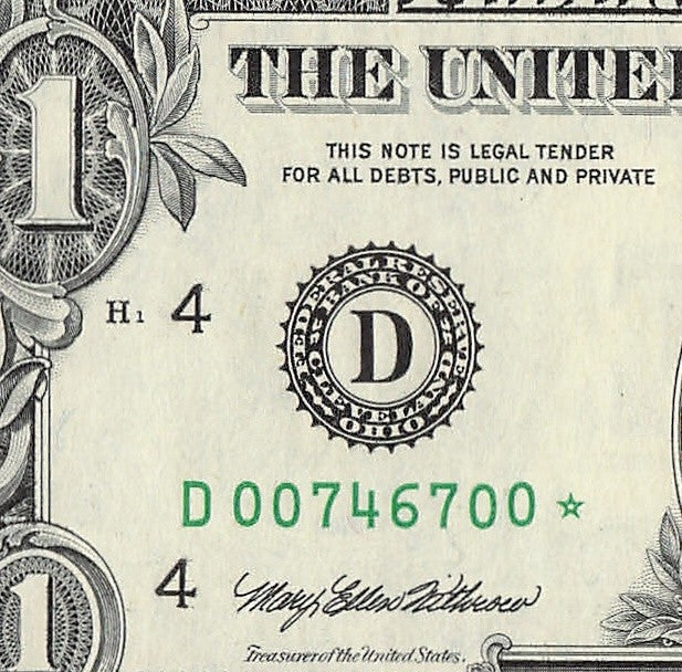Bookend Fancy Serial Number One Dollar Star Note 00s Cleveland 1995 $1
