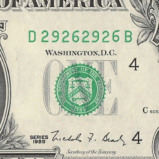 Repeater Fancy Serial Number One Dollar Bill 2s 6s 9s 1988 DB Block Trinary