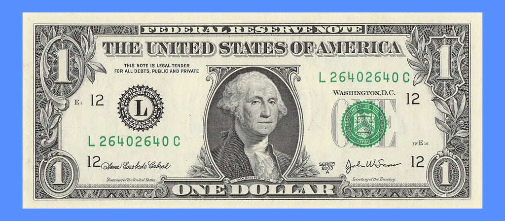 Repeater Fancy Serial Number One Dollar Bill 2s 4s 6s 0s 2003A LA Block