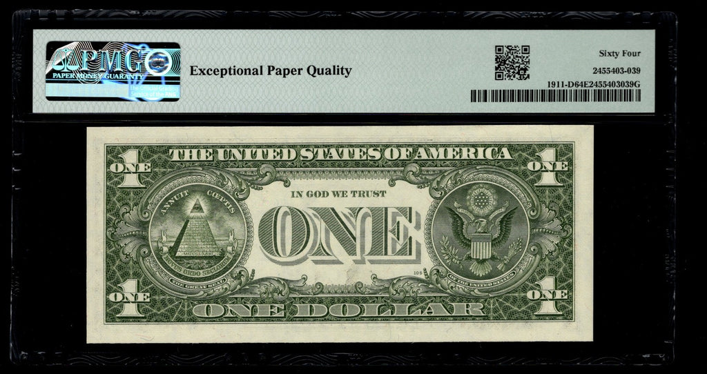 Low Serial Number 39 Fancy Serial Number One Dollar Bill PMG D00000039B