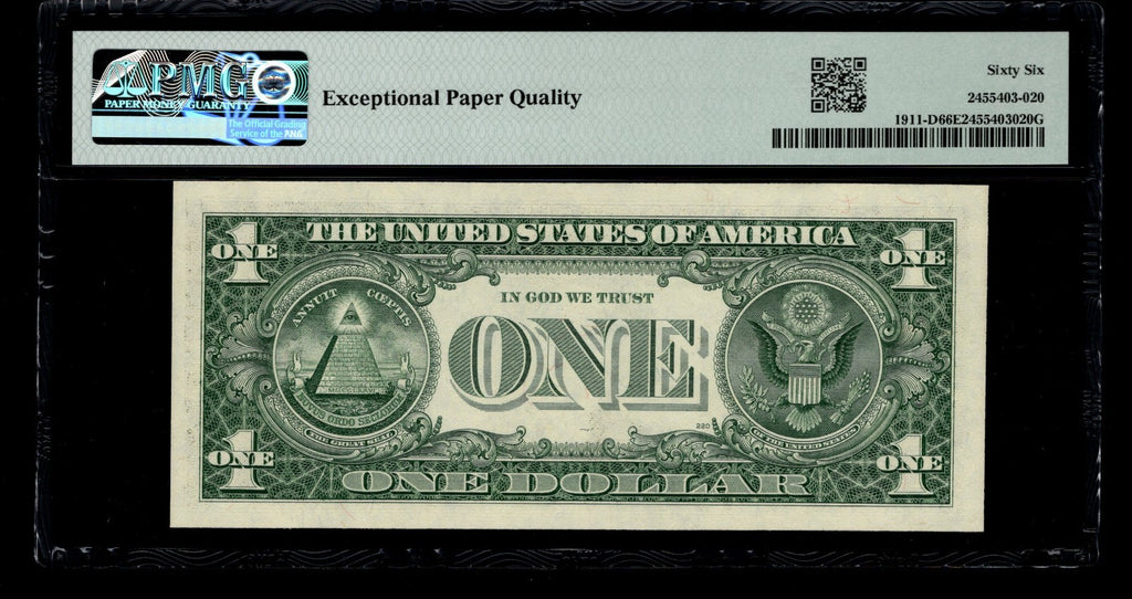 Low Serial Number 20 Fancy Serial Number One Dollar Bill PMG D00000020B