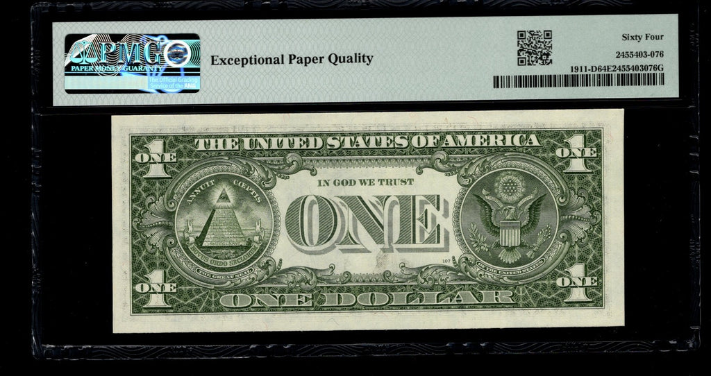 Low Serial Number 76 Fancy Serial Number One Dollar Bill PMG D00000076B