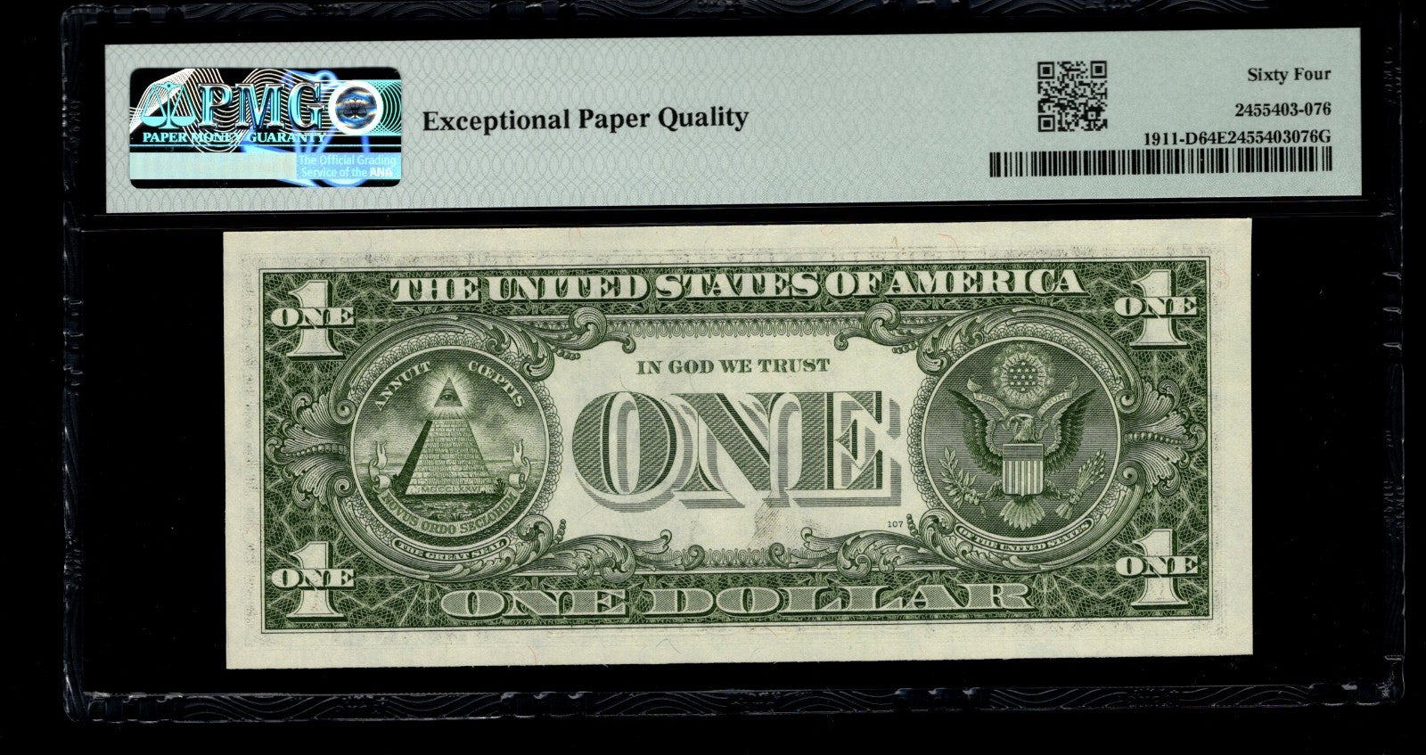 Low Serial Number 76 Fancy Serial Number One Dollar Bill PMG D00000076B