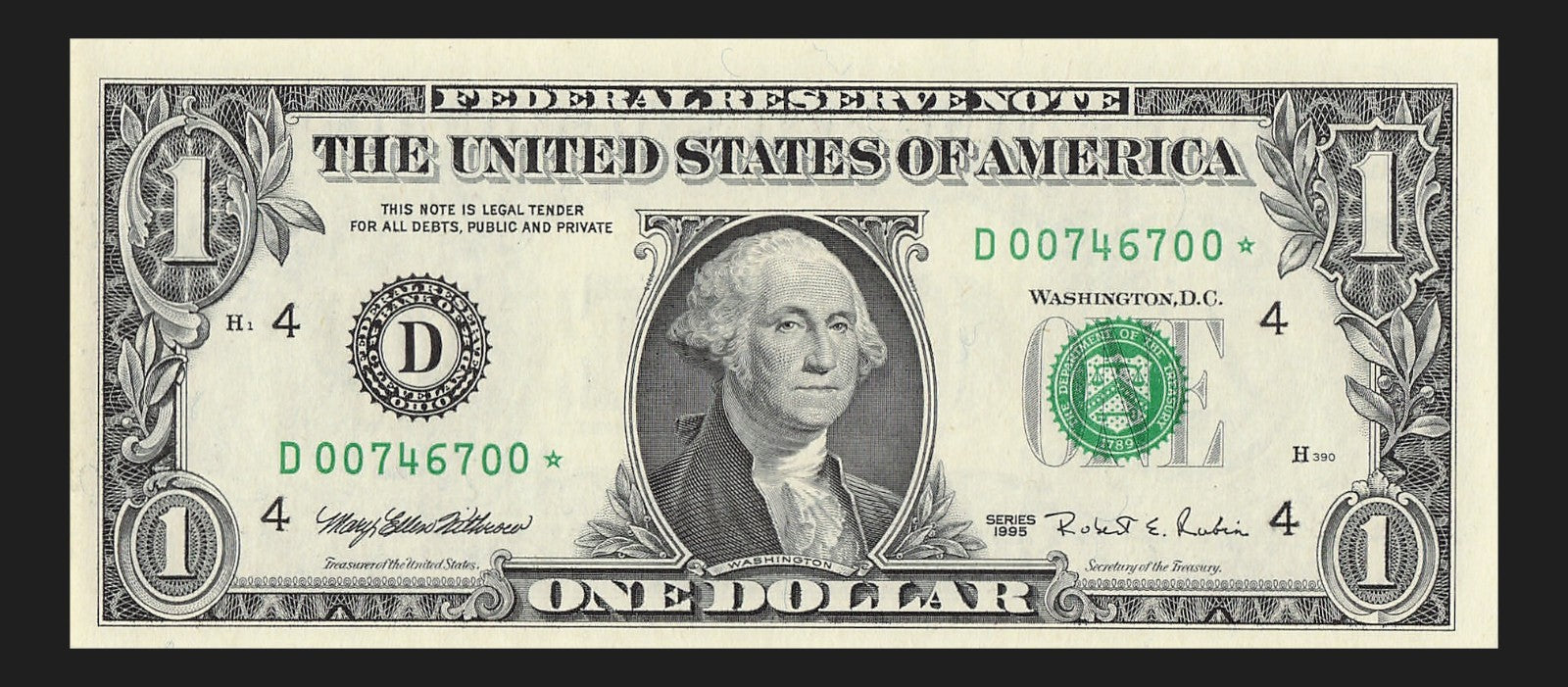 Bookend Fancy Serial Number One Dollar Star Note 00s Cleveland 1995 $1