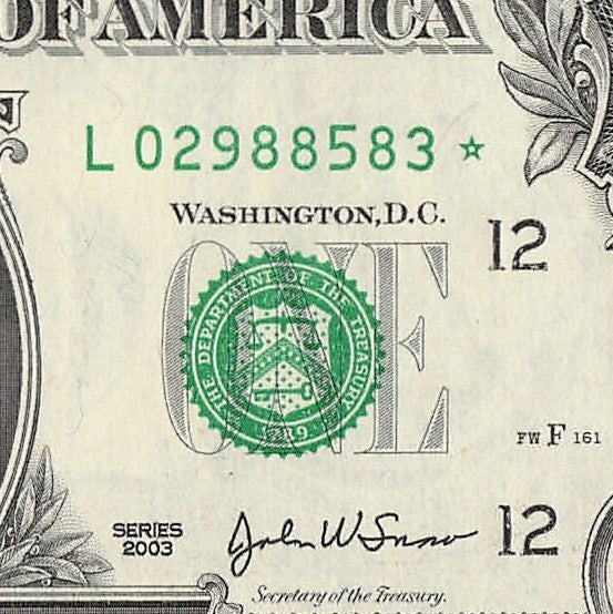 Star Note One Dollar Bill 2003 $1 L* Block San Francisco Run 1 3.2 Million Pack