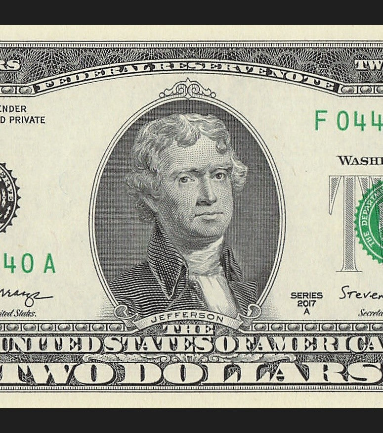 Radar Two Dollar Bill Fancy Serial Number 2017A $2 Palindrome Trinary 0s 1s 4s
