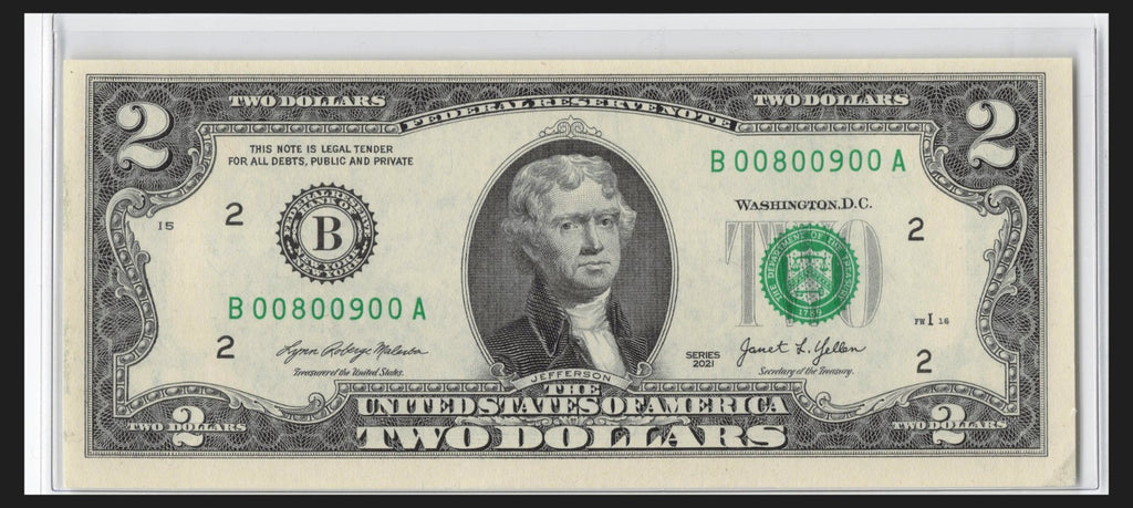 NEW 2021 $2 Flipper Fancy Serial Number Two Dollar Bill 0s 9s 8s Six of a kind