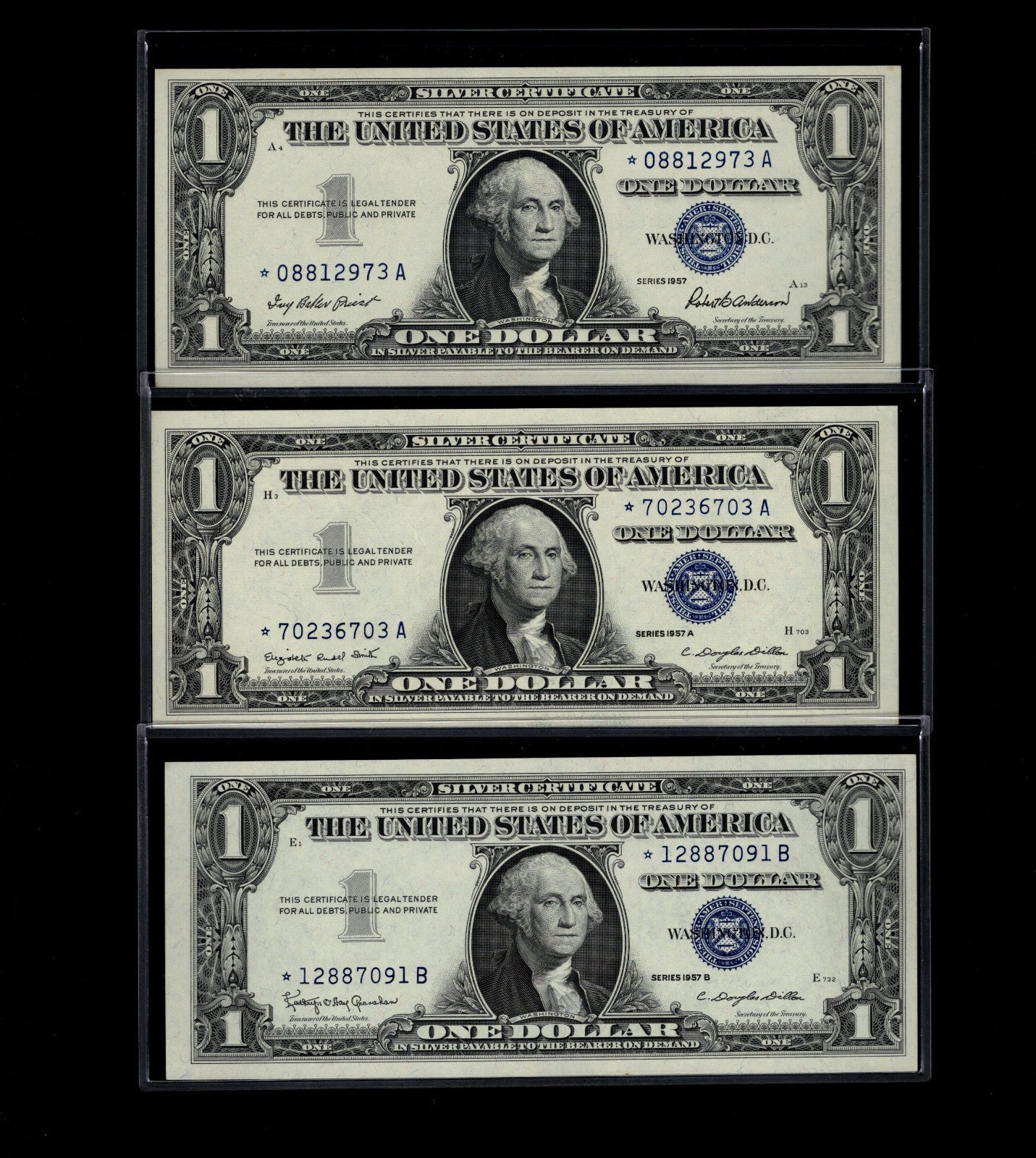 1957 $1 Star Note UNC Silver Certificate Series Set One Dollar Bills