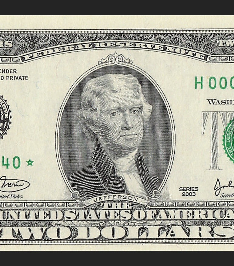 Binary Low Serial Number Star Note Two Dollar Bill H00004040* 4s 0s St Louis