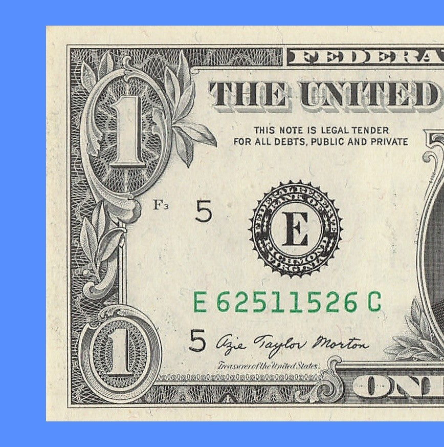 Radar Fancy Serial Number One Dollar Bill 1977 Richmond 1s 2s 5s 6s EC