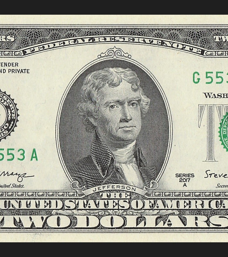 Binary Two Dollar Bill Fancy Serial Number 2017A $2 Binary 3s 5s