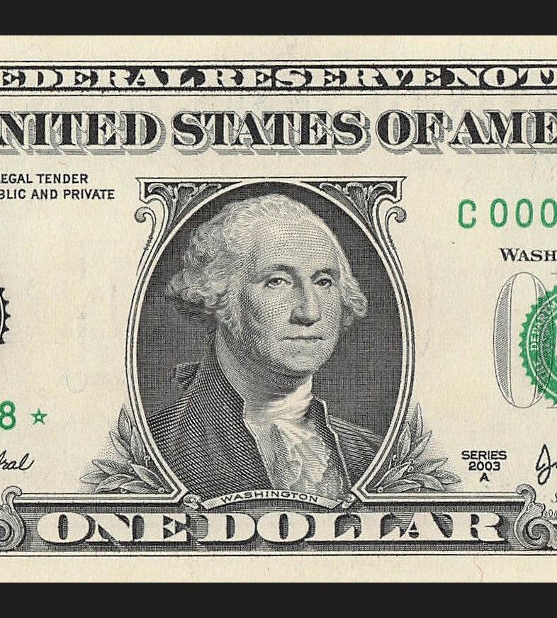 Star Note One Dollar Bill 2003A $1 C* Block Philadelphia Run 1 Low Serial Number