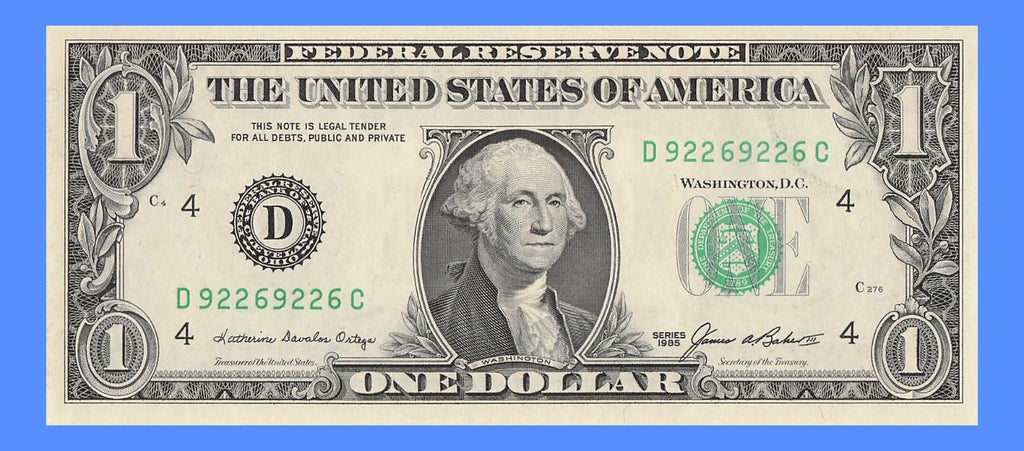 Repeater Fancy Serial Number One Dollar Bill 1985 2s 6s 9s DC Block