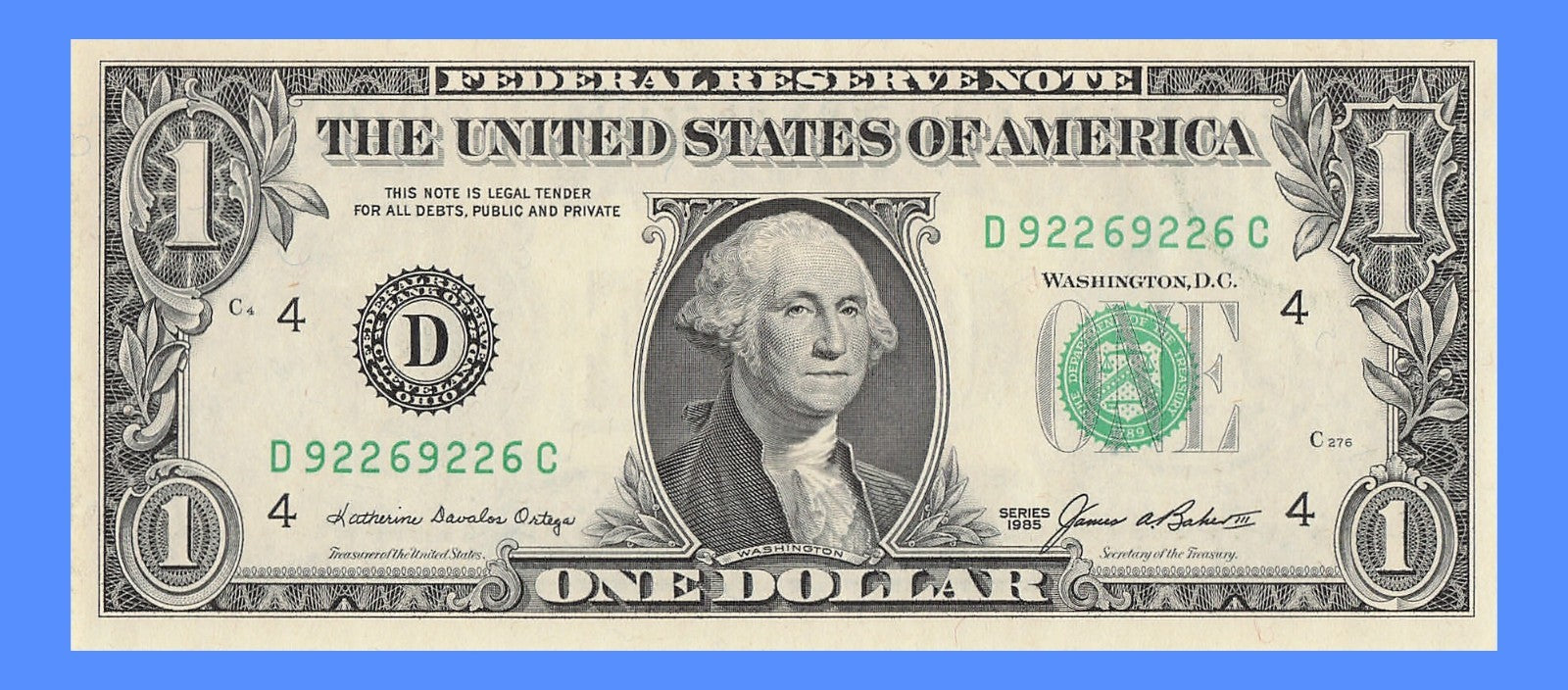 Repeater Fancy Serial Number One Dollar Bill 1985 2s 6s 9s DC Block