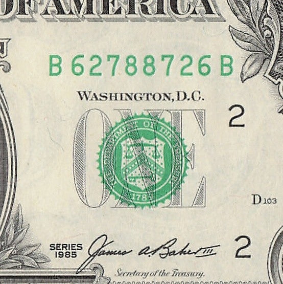Radar Fancy Serial Number One Dollar Bill 1985 2s 6s 7s 8s BB Block Palindrome